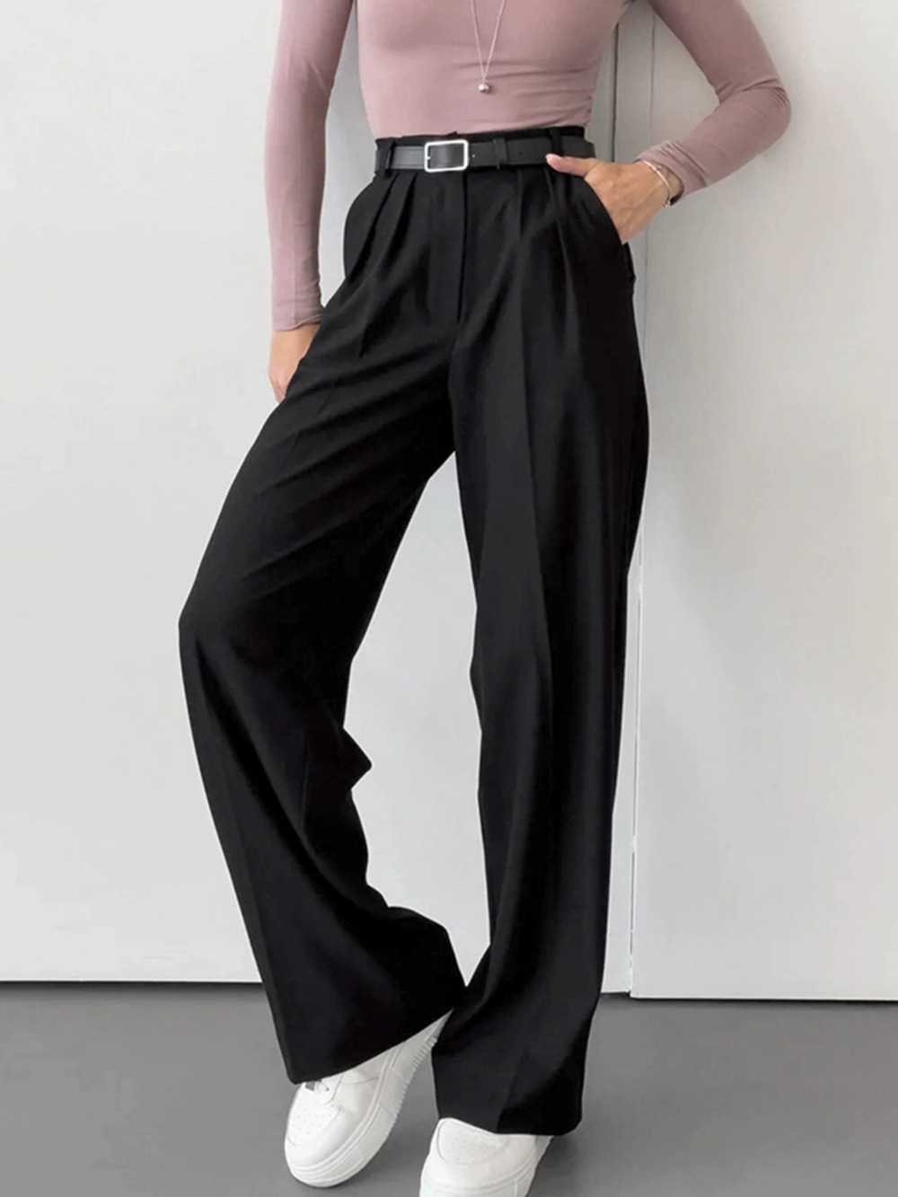 Forever 21 Gray High Waist Wide Leg Pleated Pants Fall Office